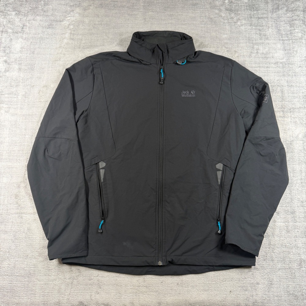 Jack Wolfskin Jacket Mens 2XL Black Softshell Stormlock Flex Shield Hiking Coat